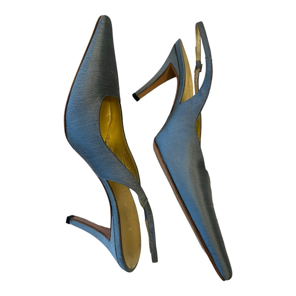 ESCADA Shoes Bryne Pale Blue Silk Slingback High Heel Pumps Size 37.5, US 7.5 - Picture 5 of 10